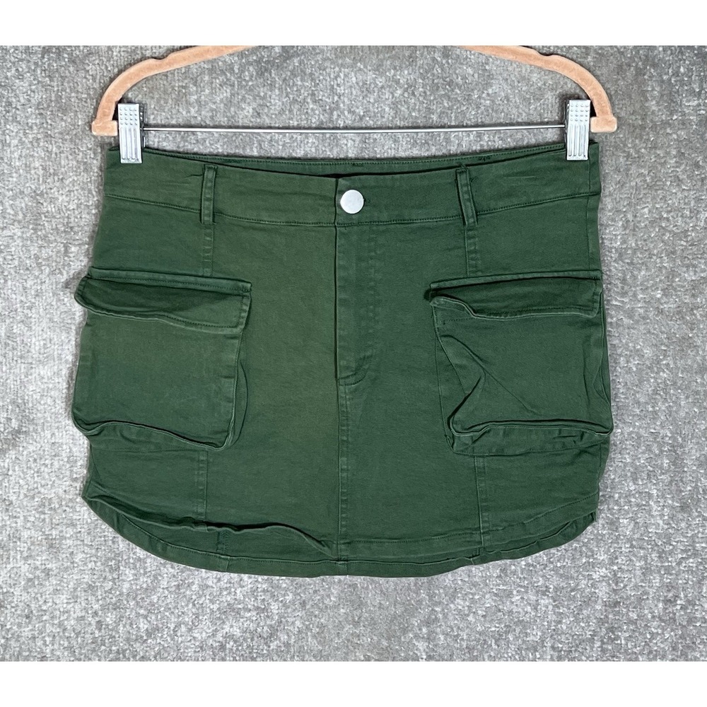 Cotton Candy Micro Mini Denim Skirt‎ Womens Size Large Green Stretch Pockets